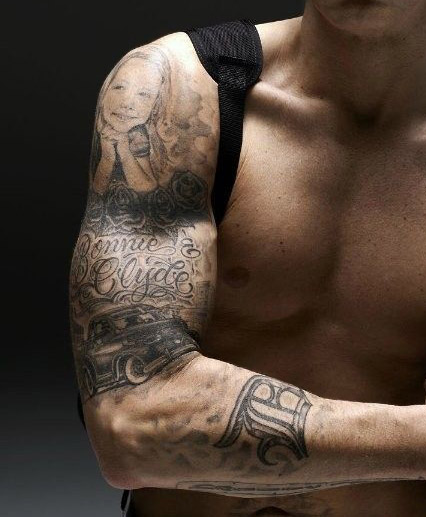 Eminem Hailie and Bonnie & Clyde Tattoo Closeup