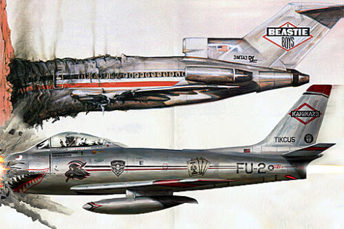 Eminem Kamikaze vs Beastie Boys License to Ill album cover art comparison