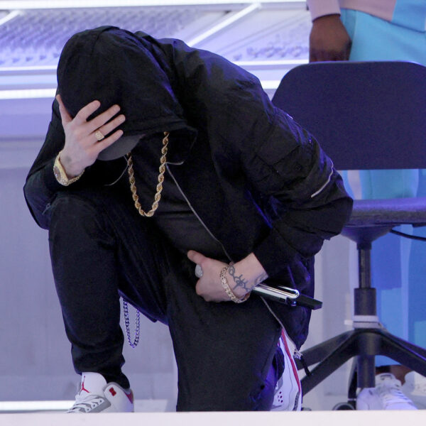 Eminem takes a knee during NFL Super Bowl LVI halftime show