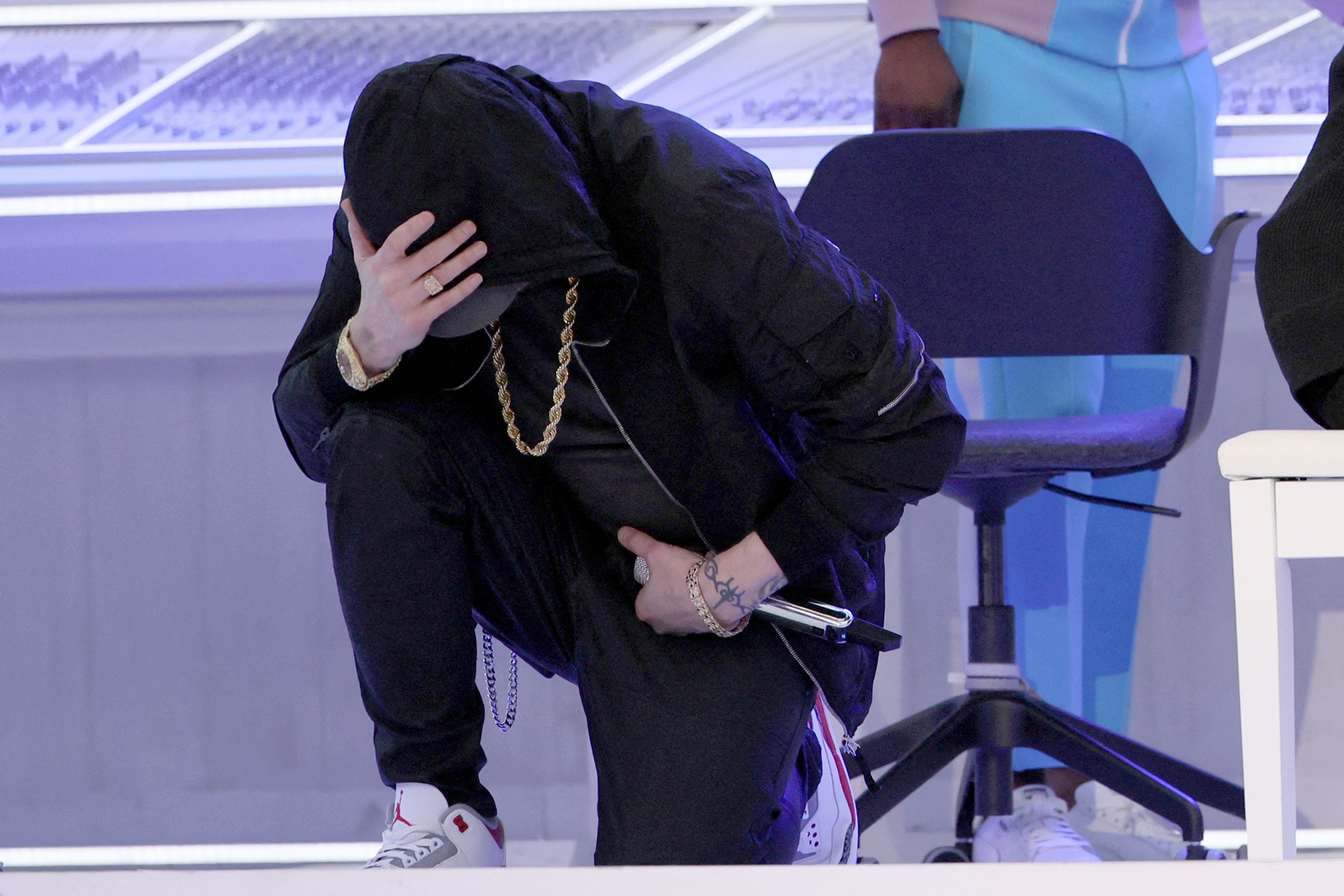 Eminem takes a knee during NFL Super Bowl LVI halftime show